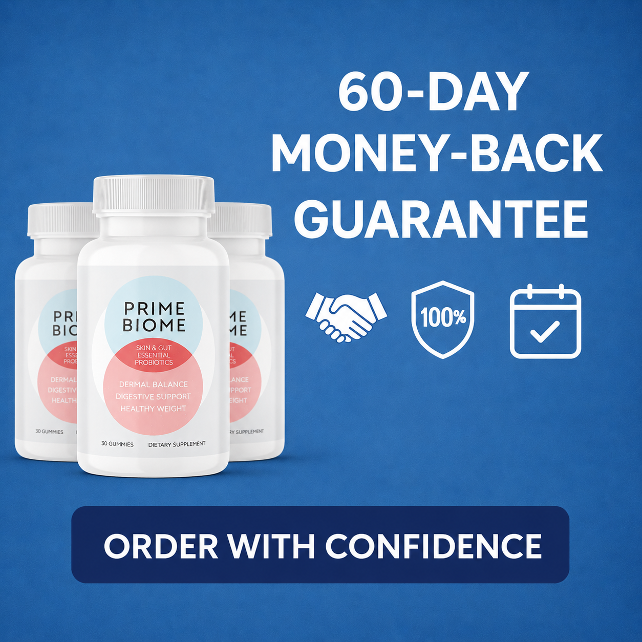 PrimeBiome 60 day money back guarantee seal